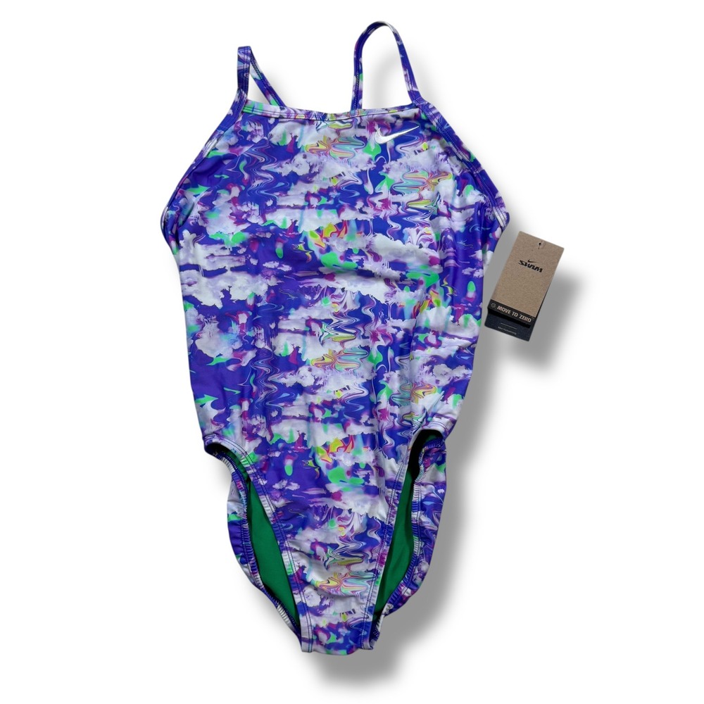 Nike Hydrastrong Swimsuit Women 36/10‎ Purple Multi One Piece Swim NESSE017